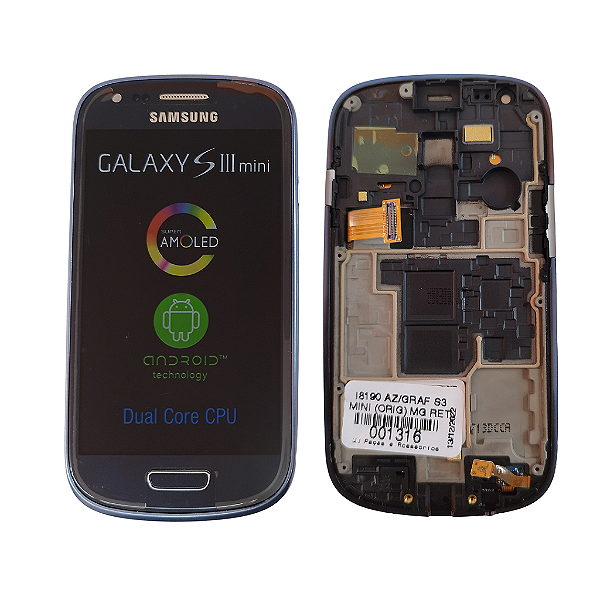 Tela Frontal Samsung S3 Mini I8190/I8200 Azul - Original Retirada