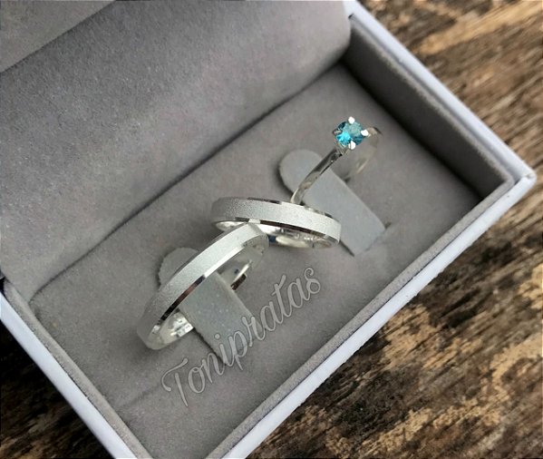 Par de aliança 3mm/ anel solitário incluso
