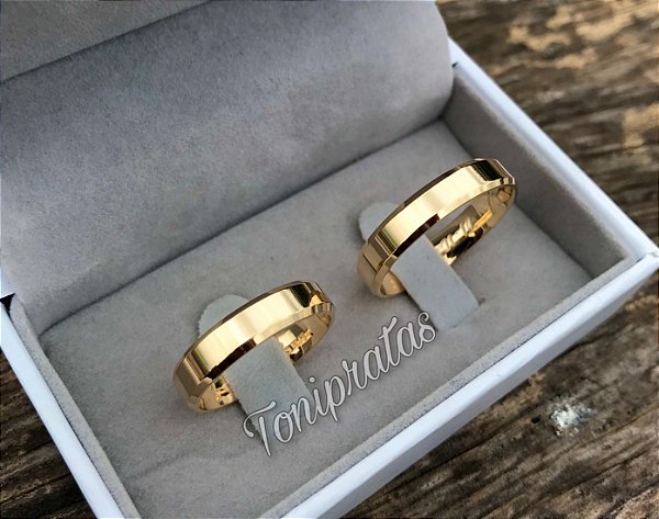 Par de aliança 4mm/ banhada a ouro