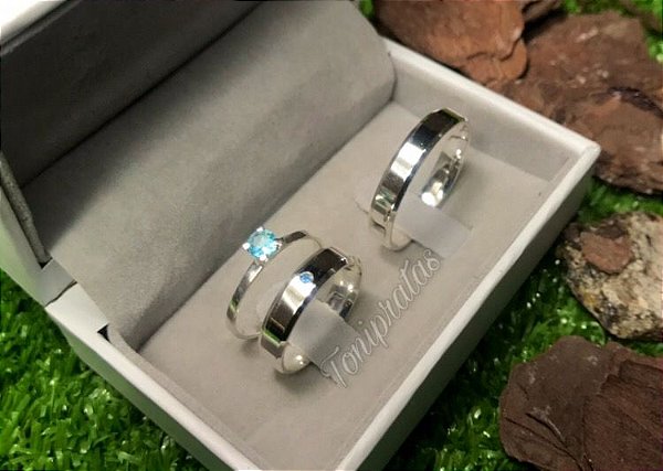 Par de aliança 4mm/ anel solitário incluso