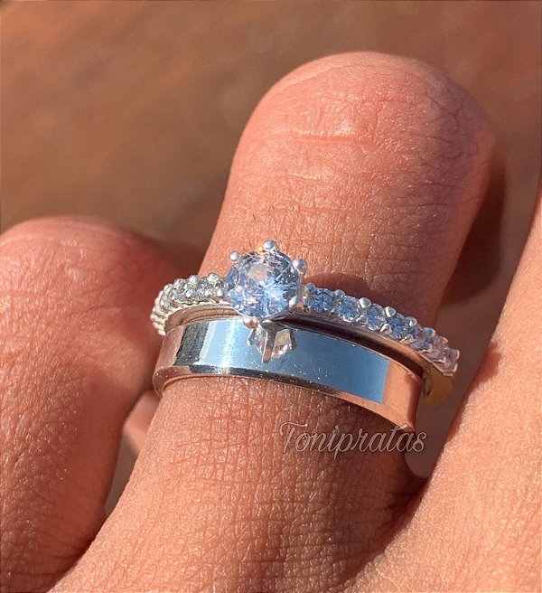 alianças lara com anel solitário cinderela