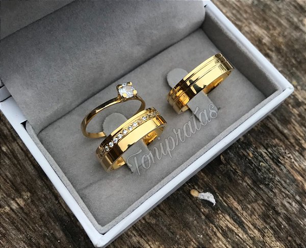 Par de aliança 6mm/ anel solitário incluso