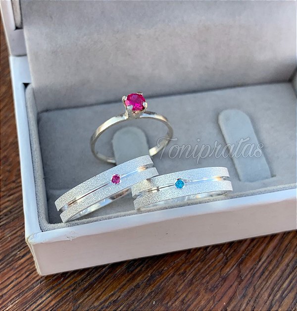 par de alianças forever 4mm / anel solitario incluso