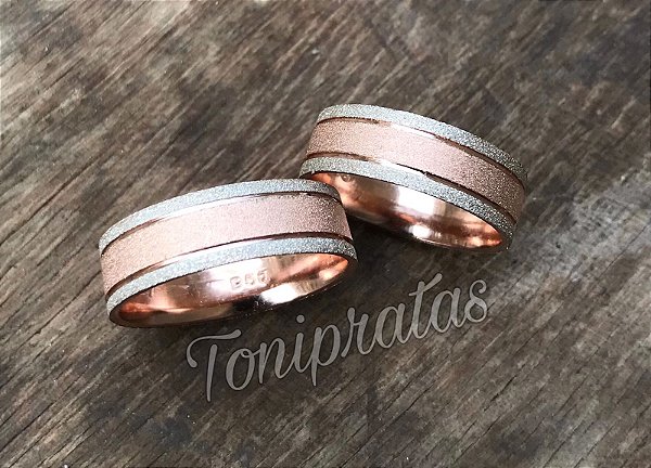 par de aliança 6mm banhada a ouro rose