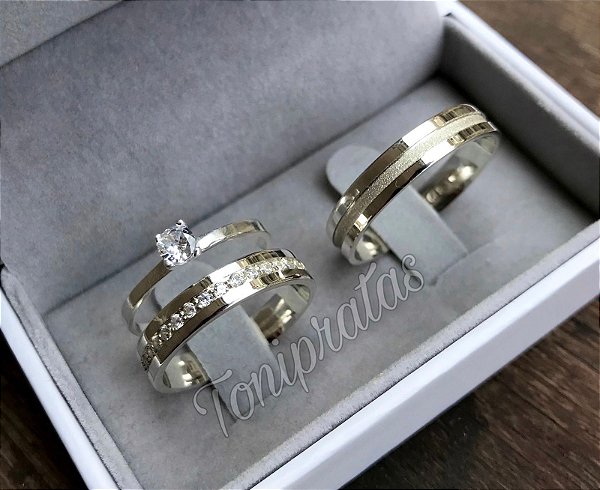 alianças jasmini 4mm e anel solitario cristal  incluso