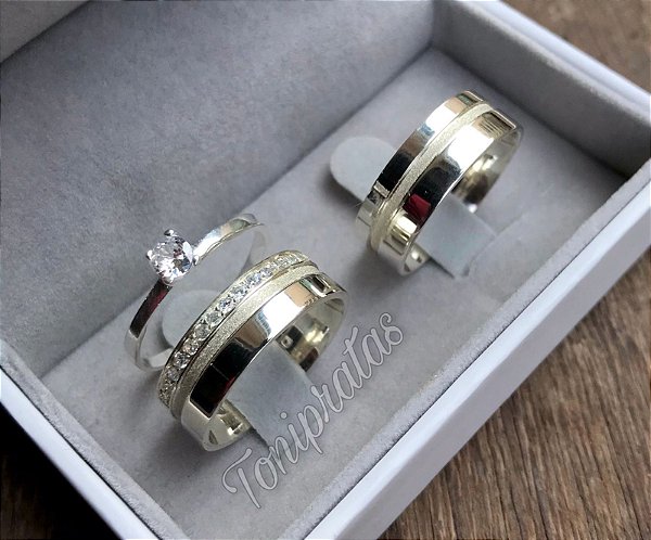 aliança 8mm/anel solitario incluso