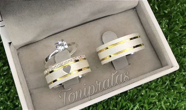 aliança 8mm/anel solitario cristal incluso