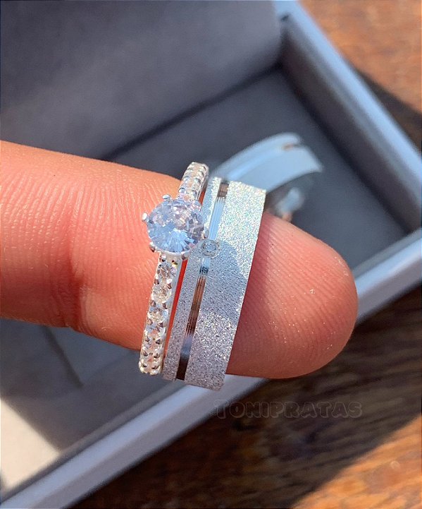 aliança cairo 6mm/ anel solitário cinderela 1 incluso