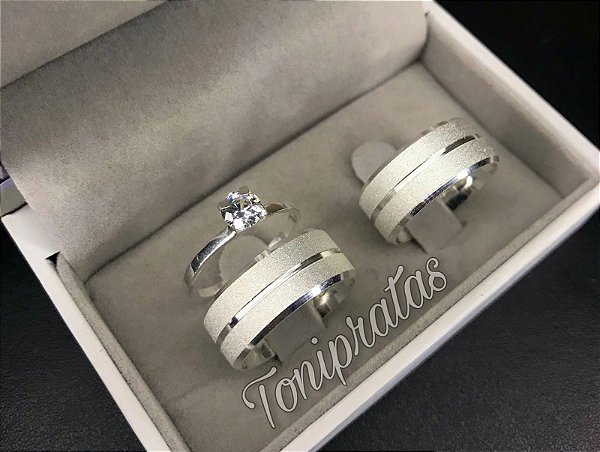 par de aliança 8mm \ anel solitario incluso