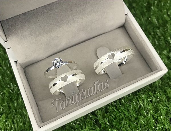 par de aliança 5,5mm \ anel solitario incluso