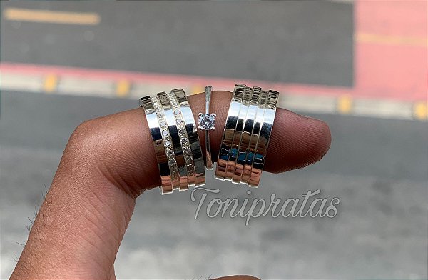 par de aliança 10mm/ anel solitário cristal incluso