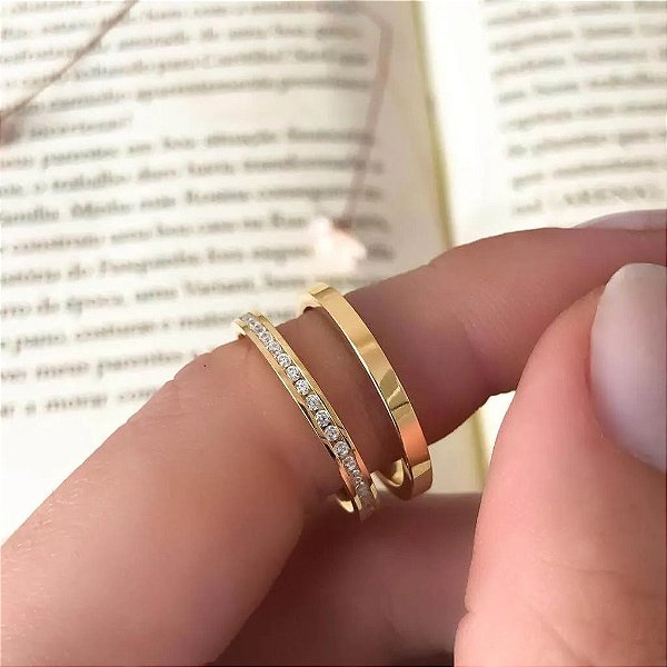 alianças mary 2mm banhada a ouro