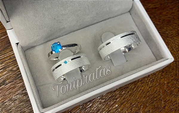 aliança 6mm / anel céu azul incluso