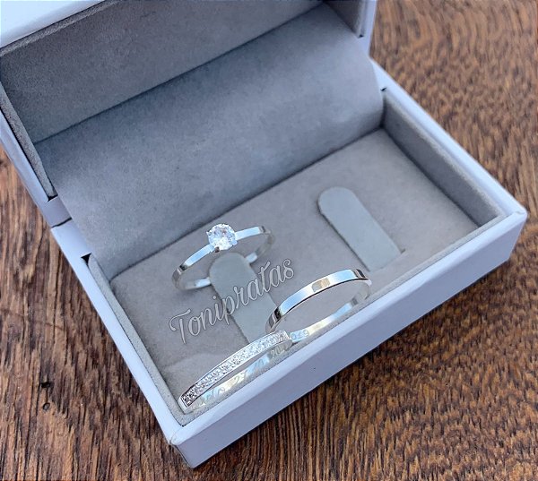 aliança california  e anel solitário cristal incluso