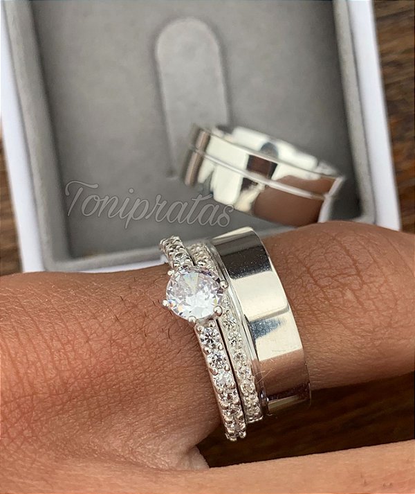 alianças poly 6mm e anel cinderela incluso