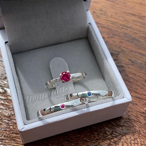 par de aliança 2mm/ anel solitário incluso