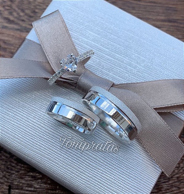 par de alianças antonia 6mm e anel julieta incluso