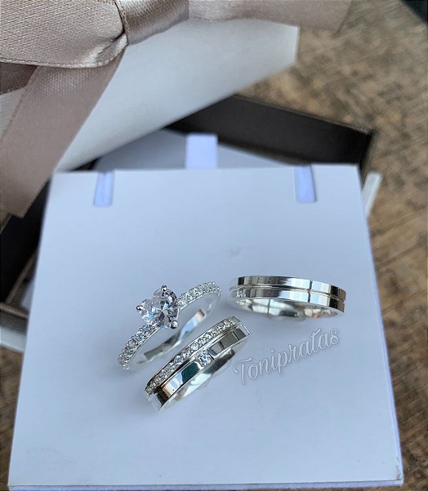 par de aliança 4mm/ anel julieta incluso