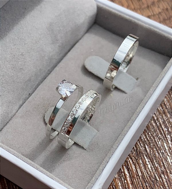 alianças petúnia com anel solitário cristal