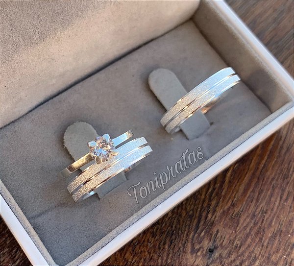 alianças monte carlo 4mm/ com anel solitário cristal