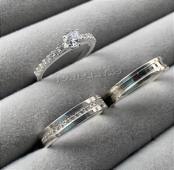 alianças maldivas com anel solitário cinderela