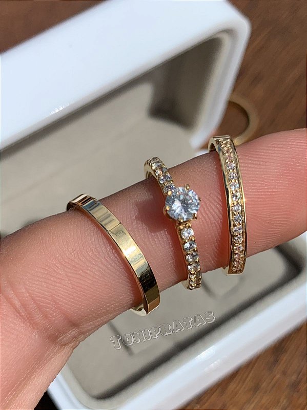 alianças mary 2mm e anel cinderela