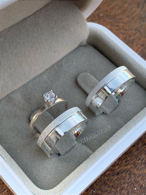 alianças antonia 6mm e anel solitário cristal