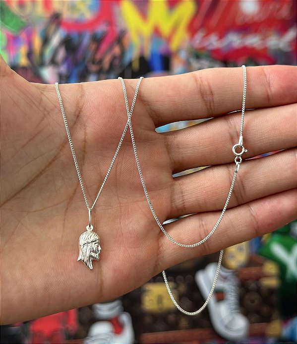 corrente grume com pingente face de cristo