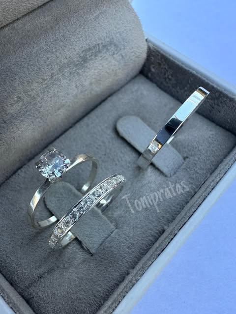 Alianças mary e anel cristal