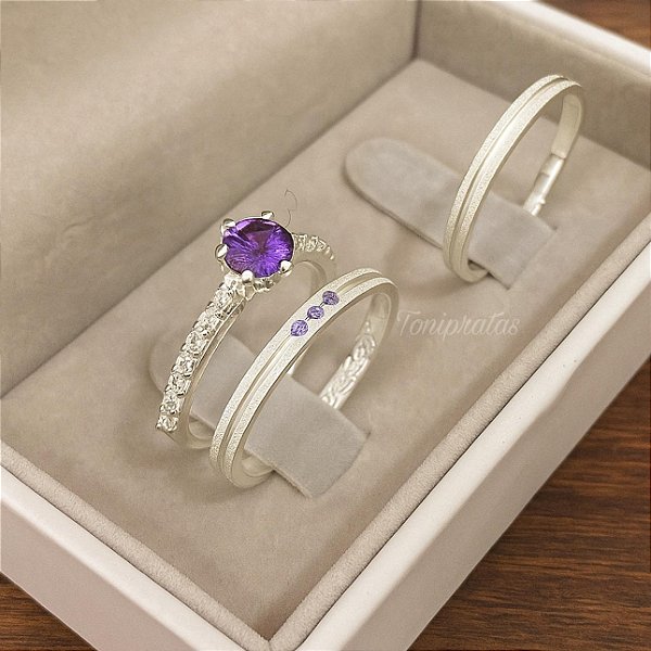 Alianças Nolanda purple e anel cinderela purple
