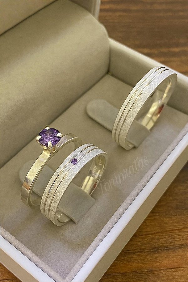 Alianças numas purple e anel cristal purple