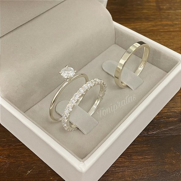 Alianças puro brilho e Anel cristal