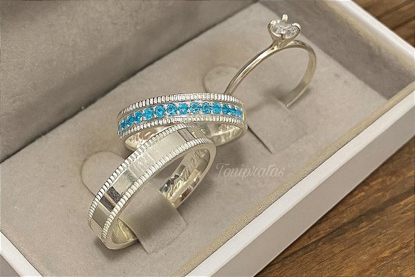 Alianças Céu infinito e anel cristal