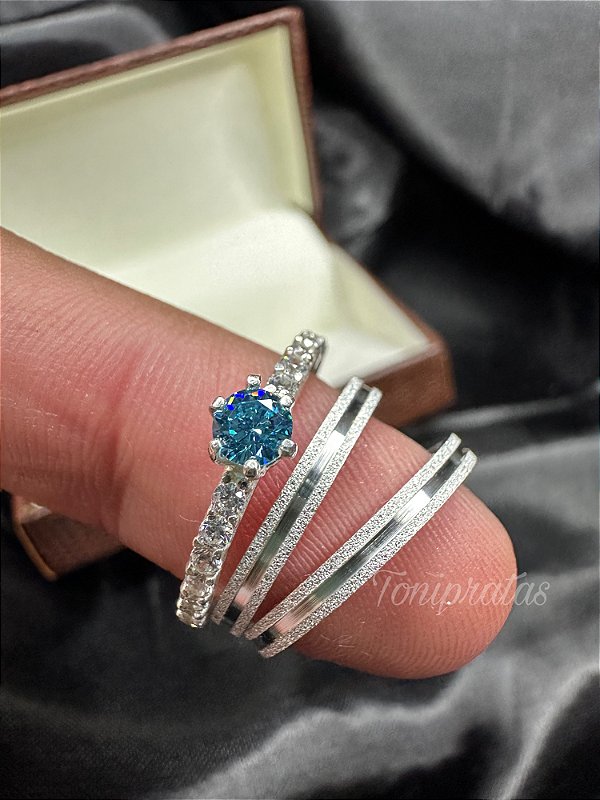 Alianças França e anel Cinderela blue