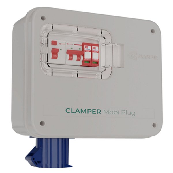 Quadro de proteção para carregadores veiculares - 1 tomada de 32 amperes - 127/220 volts - CLAMPER Mobi Plug 220V 8KW C I - 024054