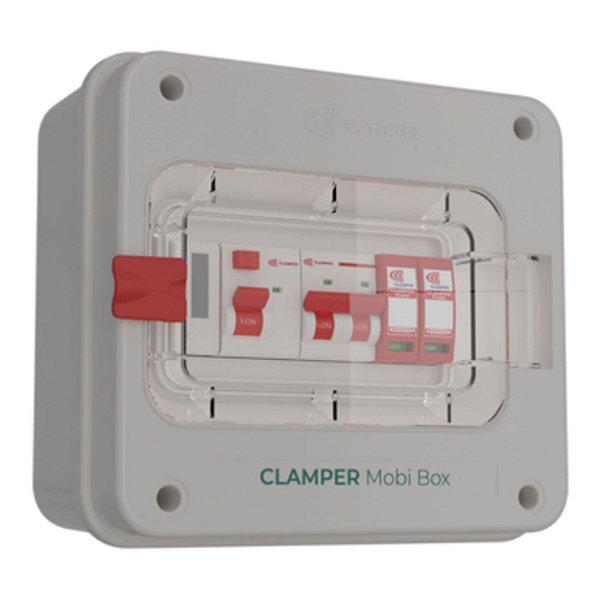 Quadro de proteção para carregadores veiculares - 127/220 volts - 32 amperes - com medidor de consumo - CLAMPER Mobi Box 220V 8kW C M 32A