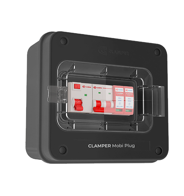 Quadro de proteção para carregadores veiculares - 1 tomada de 20 amperes - 127/220 volts - CLAMPER Mobi Plug 220V 5KW P R - 025980