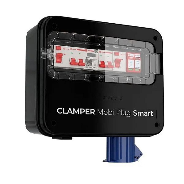 Quadro Smart de proteção para carregadores veiculares - 1 tomada de 32 amperes + 1 tomada de 20 amperes - 220V / 250V - CLAMPER Mobi Plug Smart 220V 8KW P IR M - 028724