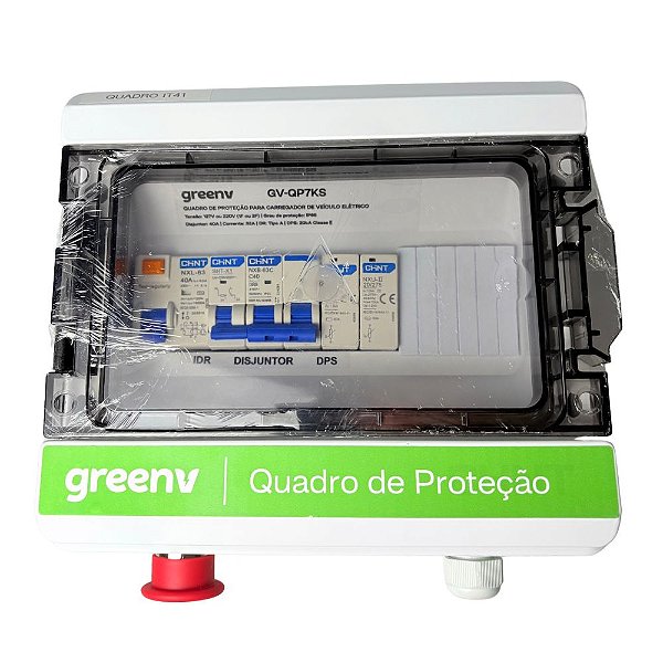 Quadro de Proteção 220V 7 kW GreenV com Prensa Cabo e Botão de Emergência
