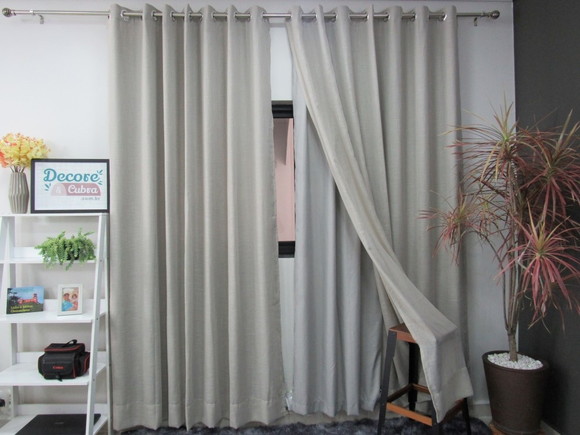 Cortina Linho Gaze com Forro Microfibra - Cinza - Varão - 3,00 L x 1,80 A