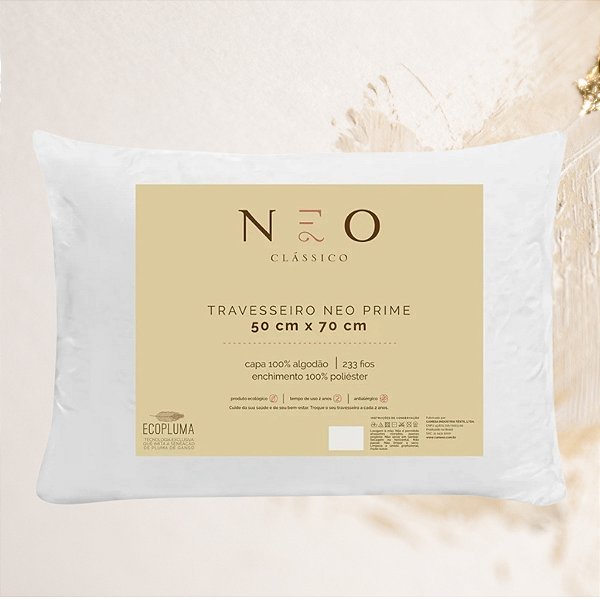 Travesseiro Eco Pluma Neo Antialérgico Lavável Percal 50x70 Cor Branco