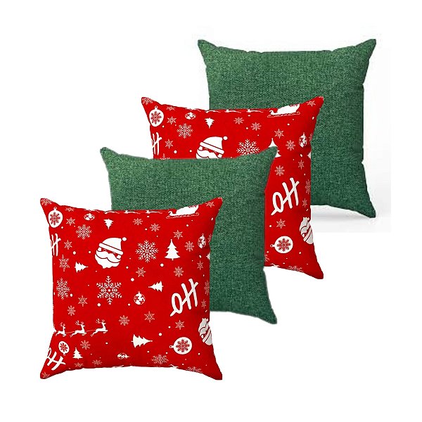 Kit 4 Capas De Almofada Natal Hoho + Linho Rustico Verde