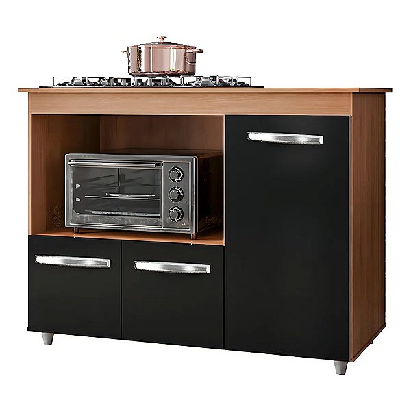 Balcão Cooktop Ana Moblis Moveis - Savana/Preto