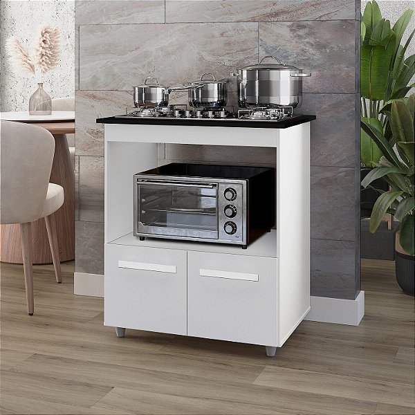 Balcão Gabinete Branco Elisa Para Cooktop e Forno 5 Bocas - Moblis Móveis
