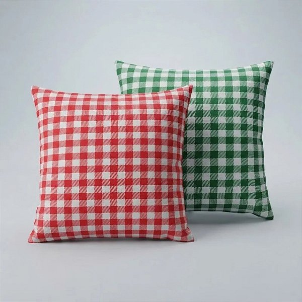 Kit 2 Capas De Almofada Decorativas P/ Natal - Xadrez Verde E Xadrez Vermelho