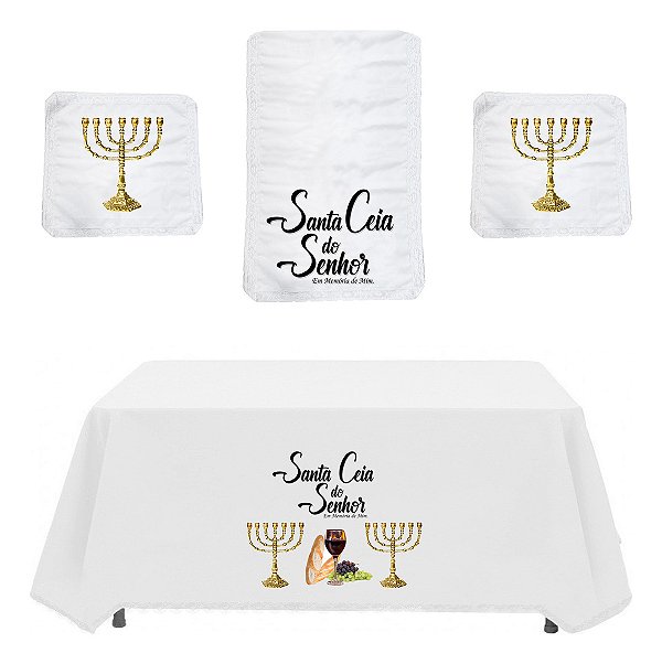 Jogo De Toalhas  C/ 4 Peças Para Mesa De Santa Ceia - Estampa Candelabro