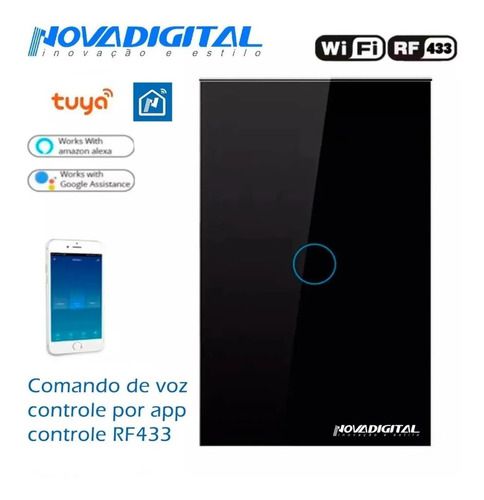 Interruptor Inteligente Nova Digital 1 Botão Wi-fi Preto