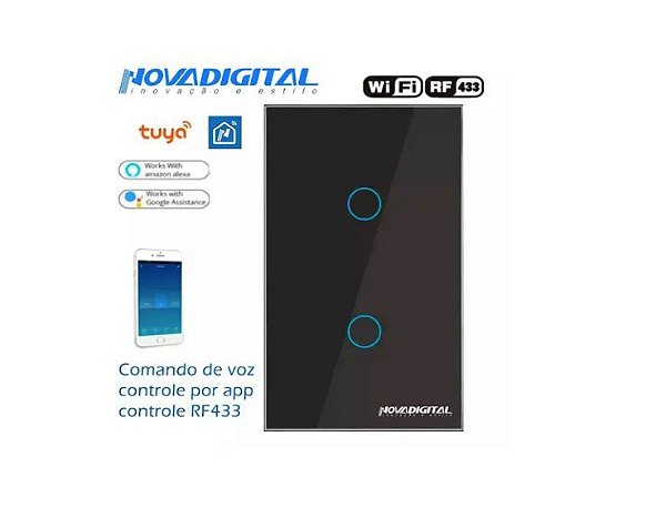 Interruptor Inteligente Nova Digital 2 Botões Wi-fi Preto