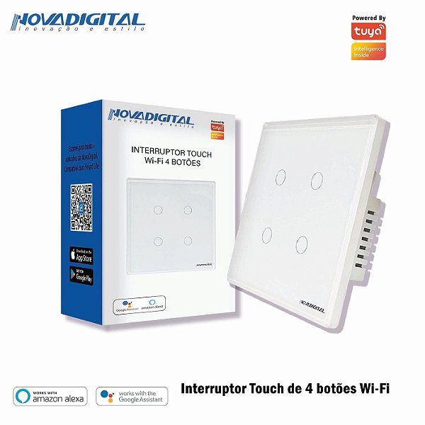 Interruptor Inteligente 4x4 Nova Digital 4 Botões Wi-fi Branco