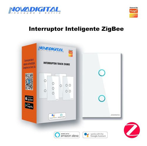 Interruptor Inteligente Nova Digital Zigbee 2 Botões Branco